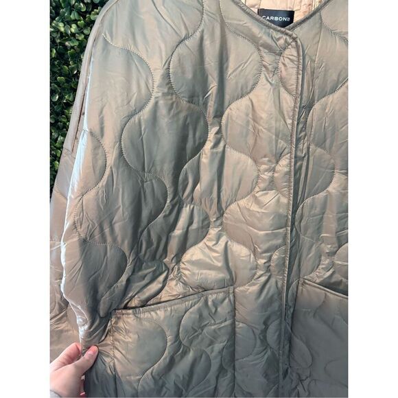 Carbon38 Puffer Trench Coat Womens Large NWT Green Blanket Onion Quilted Long Be - Picture 4 of 10